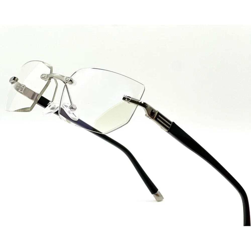 Mens Rimless Rectangular Sunglasses Clear Lens Eyewear Blue Light Retro Classy‎